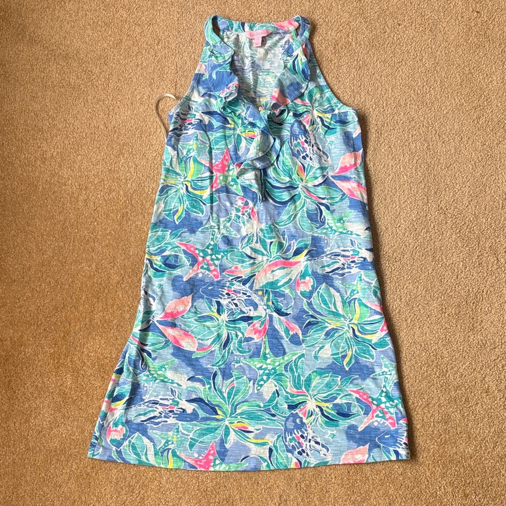 Lilly Pulitzer Blue Shay Green Floral Mini Dress XS bennet celestial seas